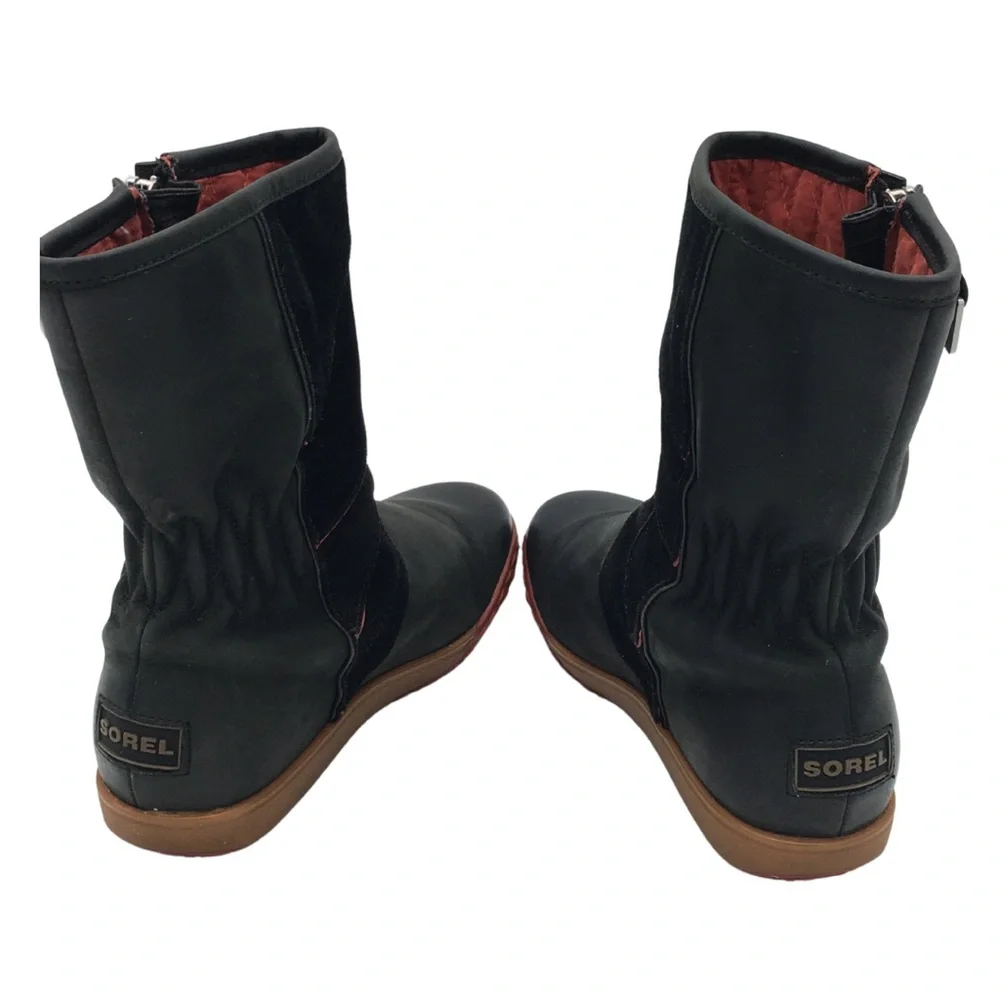 Sorel Firenzy Winter Black & Red Leather Ankle Booties Boots retro Y2K size 7.5